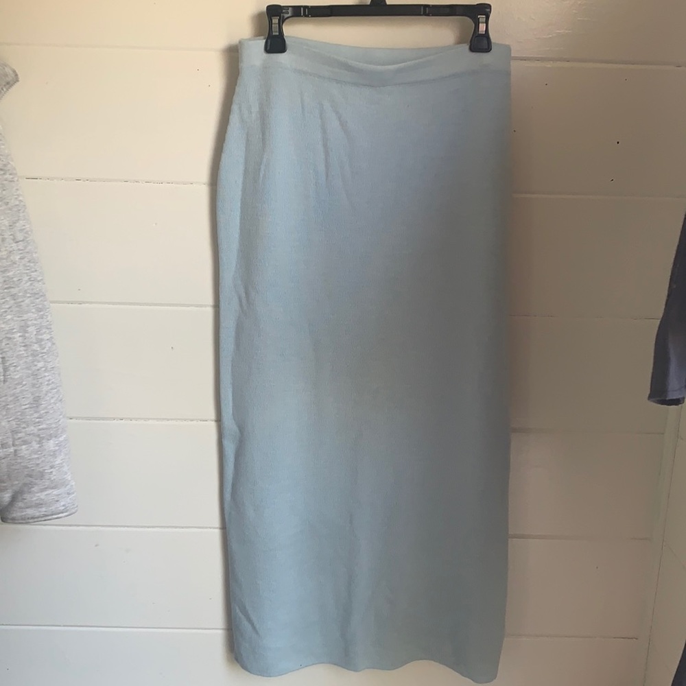 Baby blue knit midi skirt